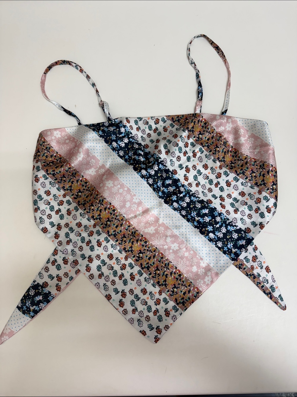 Princess Polly Girls Floral Patchwork Halter Top in Pink, Navy & Tan